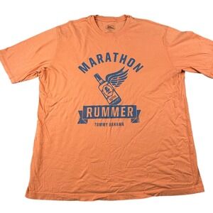 Tommy Bahama Relax‎ Mens Tee Shirt Size Large Orange Hawaiian Marathon Rummer